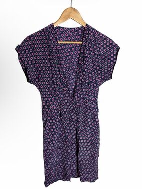 Handmade vintage Purple & green  Geometric star Dress side pockets